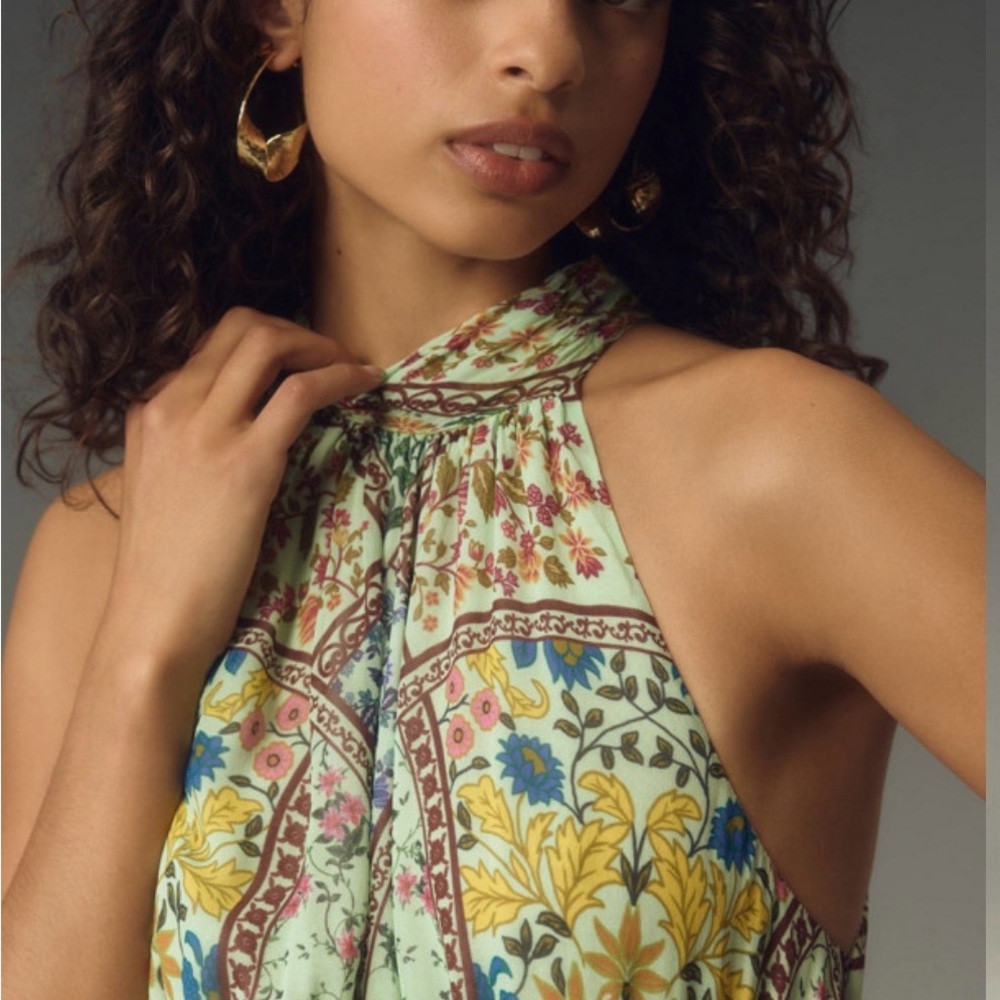 2xHP!! NWT Anthropologie Somerset Maxi Halter Edition Green Floral Motif Large - Picture 3 of 7